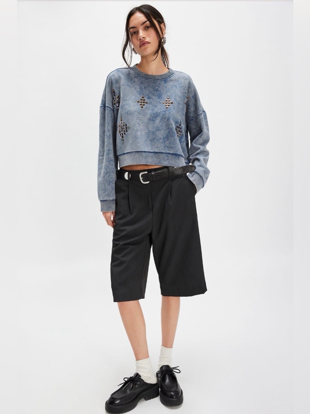 Free People One Teaspoon Cropped Star Studded Sweater 💯 Cotton NWOT
